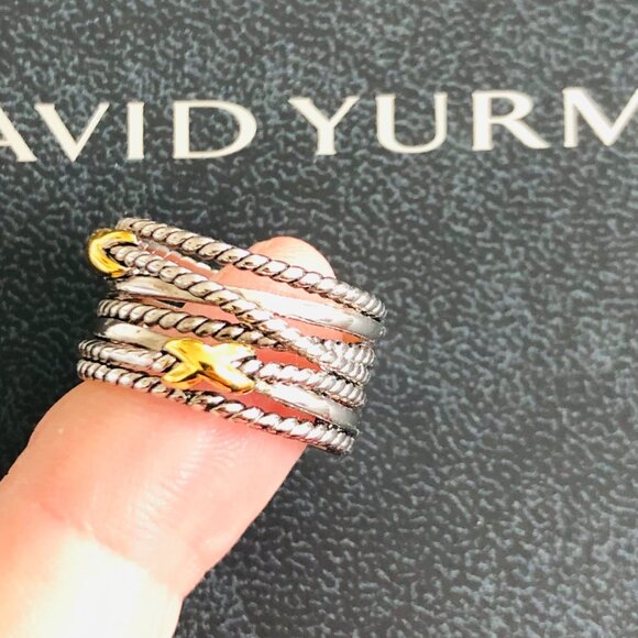 David Yurman Double X Crossover Ring with 18K Gold Size 8 DY Pouch Included - Picture 14 of 15